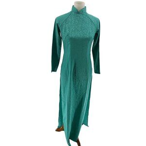 Vintage-Inspired Turquoise Long-Sleeve Traditional Tunic/Dress - Cotton/Polyeste